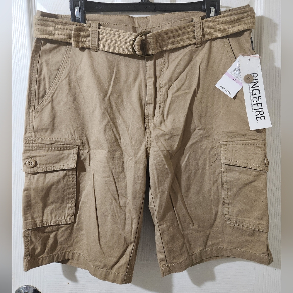 Ring of Fire Tan Cargo Shorts with Belt